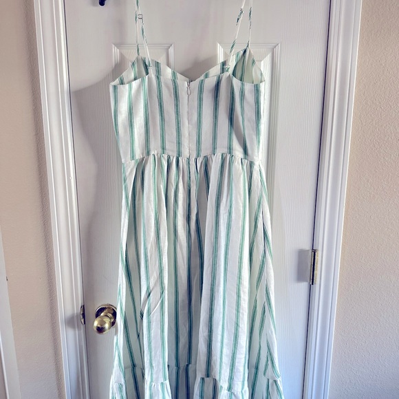 REFORMATION Gateau White Green Stripe EILEEN Ruffle Linen Midi Sun-dress - Picture 6 of 6